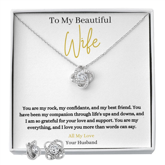 14k white gold finish Pendant necklace earring set for wife with round cut cubic zirconia crystals