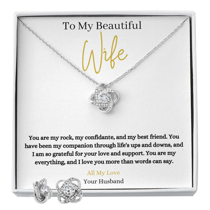 14k white gold finish Pendant necklace earring set for wife with round cut cubic zirconia crystals