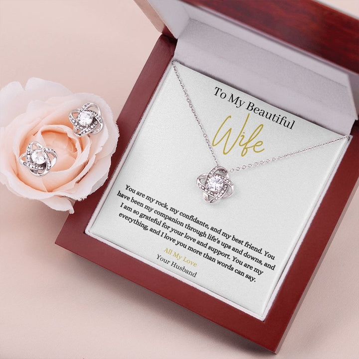 14k white gold finish Pendant necklace earring set for wife with round cut cubic zirconia crystals