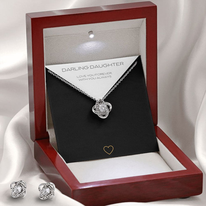 14k Daughter Love Knot Earring & Necklace Cubic Zirconia Set
