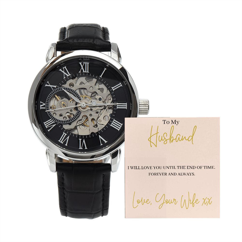 Trendy mens watch with open design.