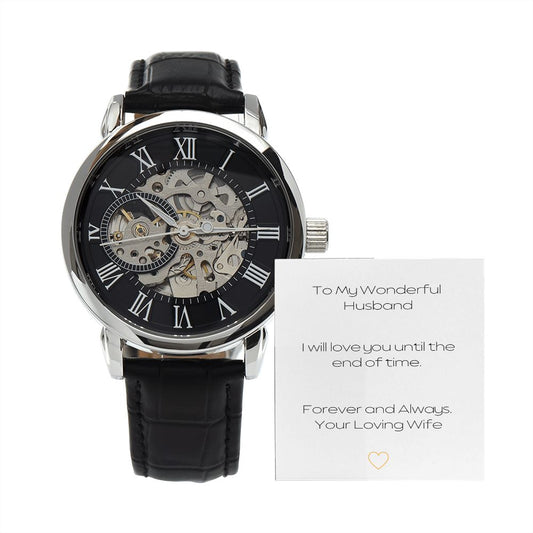 Trendy mens watch with open design.