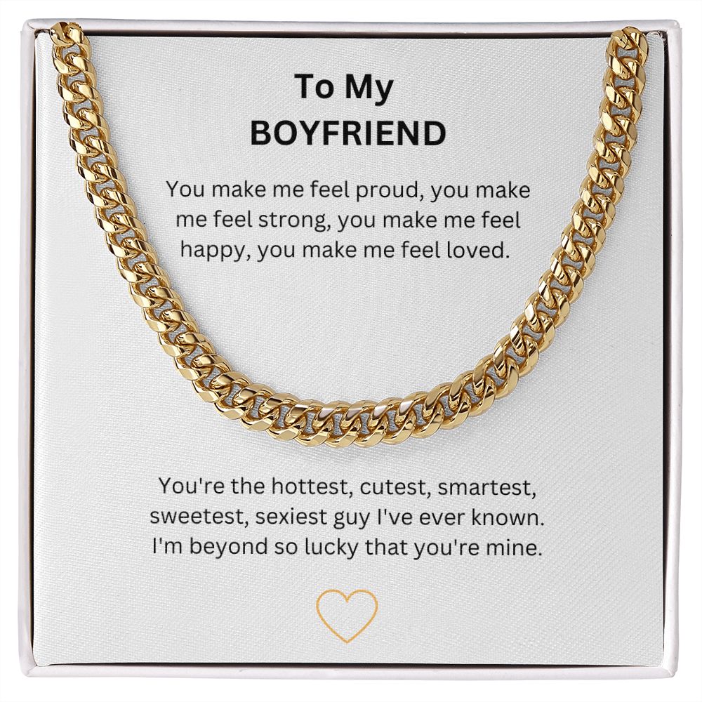 Trendy mens cuban link chain necklace. Available in polished stainless steel or 14K yellow gold makes the perfect gift for the man in your life. A romantic jewellery gift, birthday, for someone special, your man, your love, best friend, soulmate, boyfriend or partner.