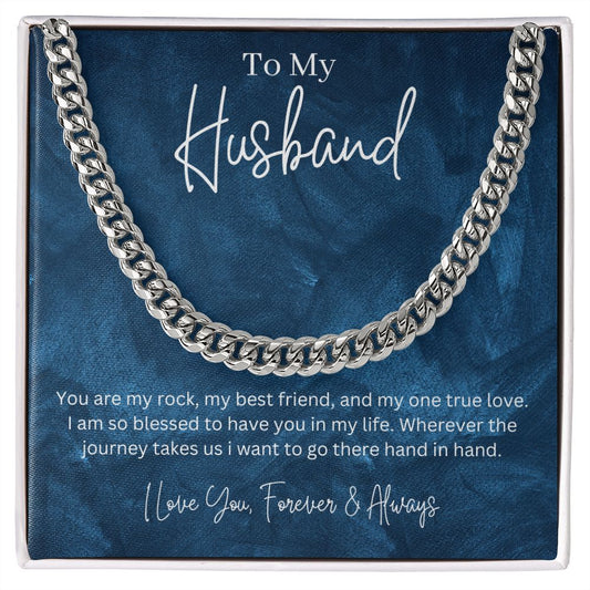 My Husband Cuban Link Chain Necklace Stainless Steel or 14k Gold Finish and heartfelt message card