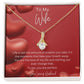 To My Wife Ribbon Shaped Pendant Necklace features a beautiful pendant embellished with premium cubic zirconia crystals. 14k white gold over stainless steel or 18k yellow gold over stainless steel with a heartfelt message card.