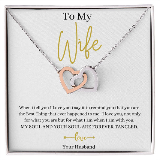 Two heart pendants necklace for wife embellished with CZ crystals High quality polished surgical steel and rose gold finish or 18k yellow gold finish