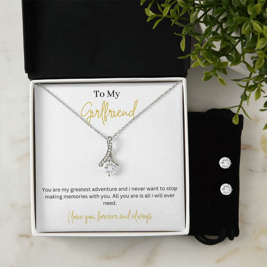 To My Girlfriend Necklace and Cubic Zirconia Earring Set