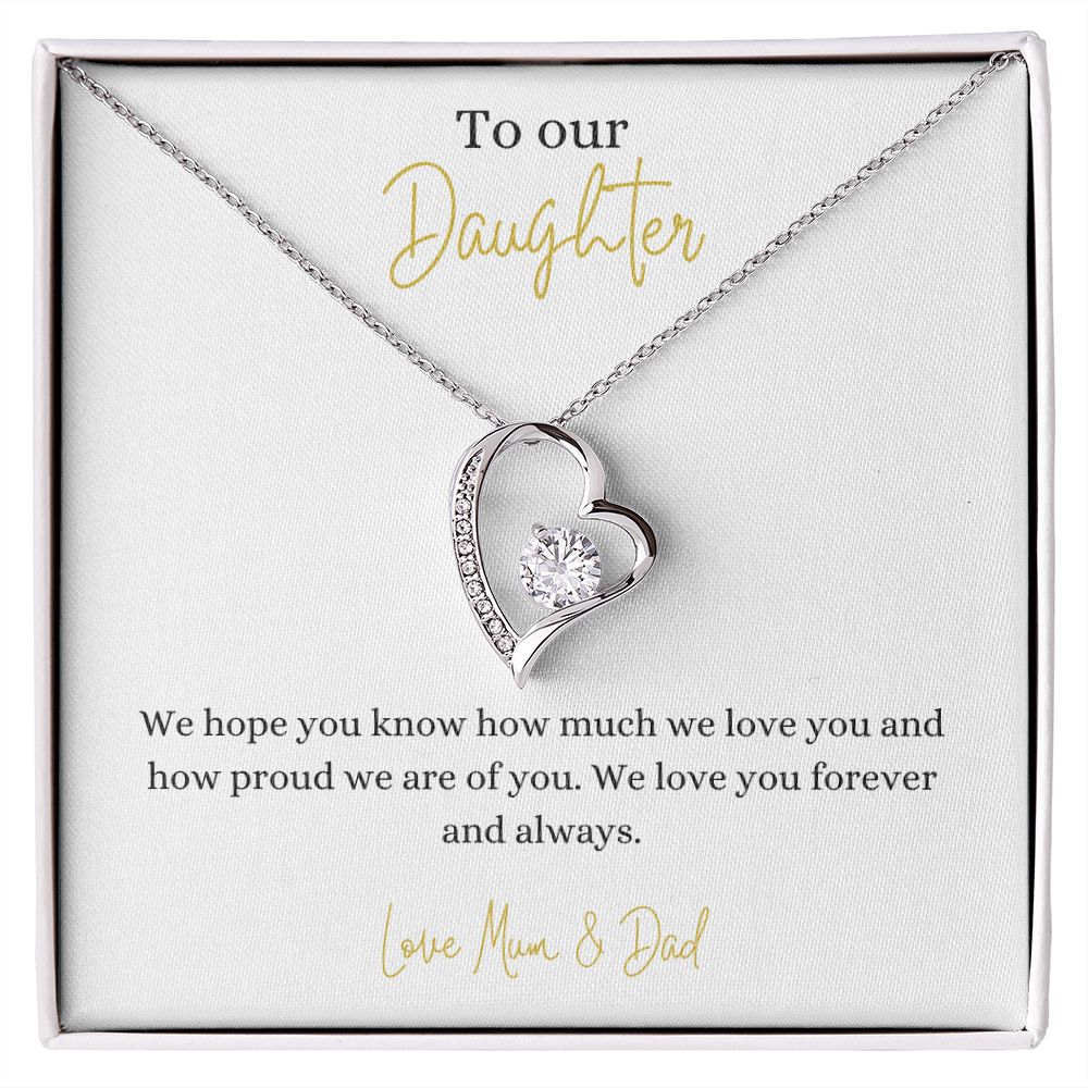 14k or 18k Finish Daughter Heart Pendant Necklace with Cubic Zirconia Crystals