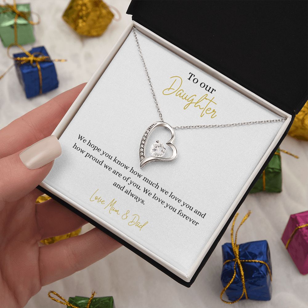 14k or 18k Finish Daughter Heart Pendant Necklace with Cubic Zirconia Crystals