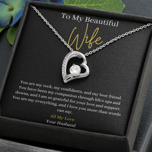 14k white gold finish or 18k yellow gold with cubic zirconia stone Wife Necklace