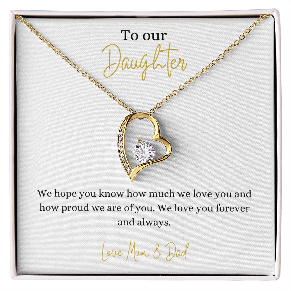 14k or 18k Finish Daughter Heart Pendant Necklace with Cubic Zirconia Crystals