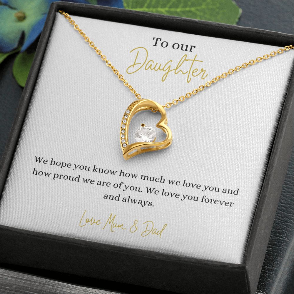14k or 18k Finish Daughter Heart Pendant Necklace with Cubic Zirconia Crystals
